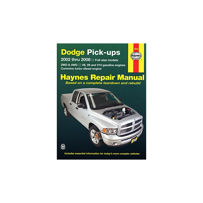 Dodge Full-size Pick-ups Haynes Repair Manual includes 1500 models (2002-2008) & 2500/3500 models (2003-2008)  with