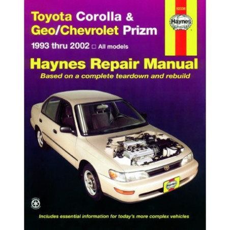 Toyota Corolla & Geo/Chevrolet Prizm Haynes Repair Manual covering all models from 1993 thru 2002