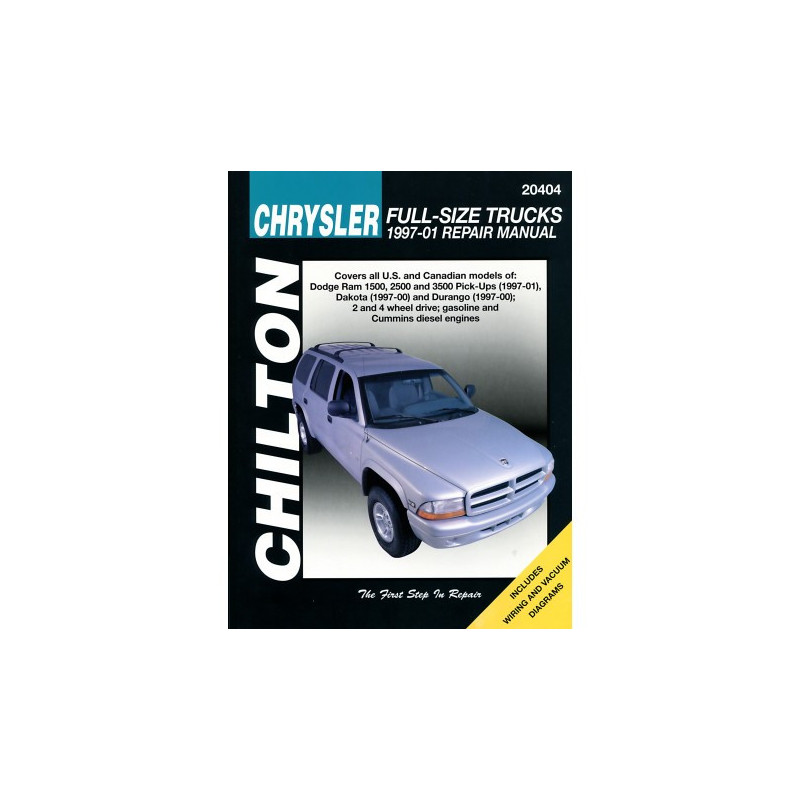 Chrysler Full-Size Trucks Chilton Repair Manual for 1997-01 covering all models of Dodge Ram 15002500 and 3500 Pick